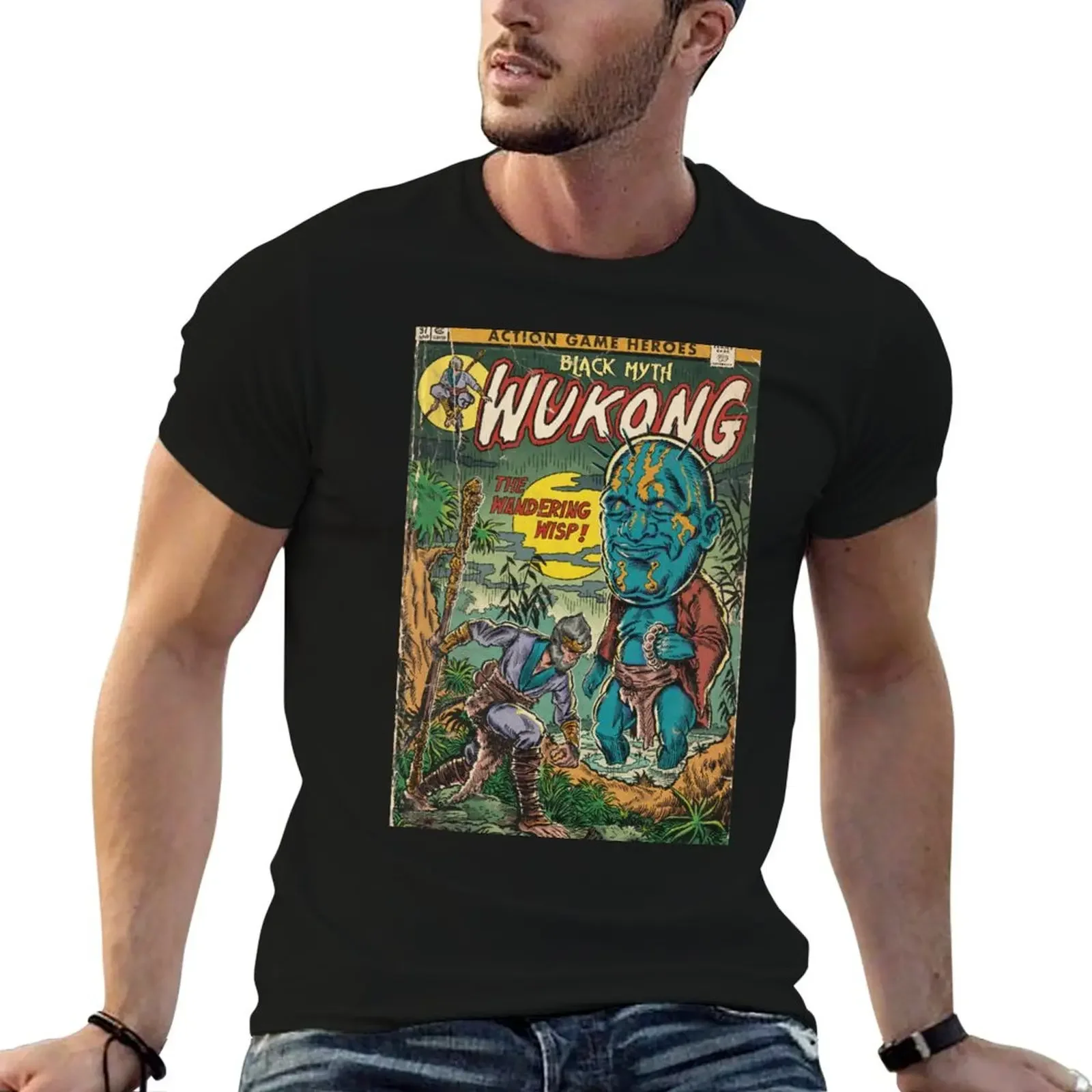 

The Wandering Wisp! Black Myth Wukong Comic Book Cover Fan Art T-Shirt oversized graphics new edition outfits for men