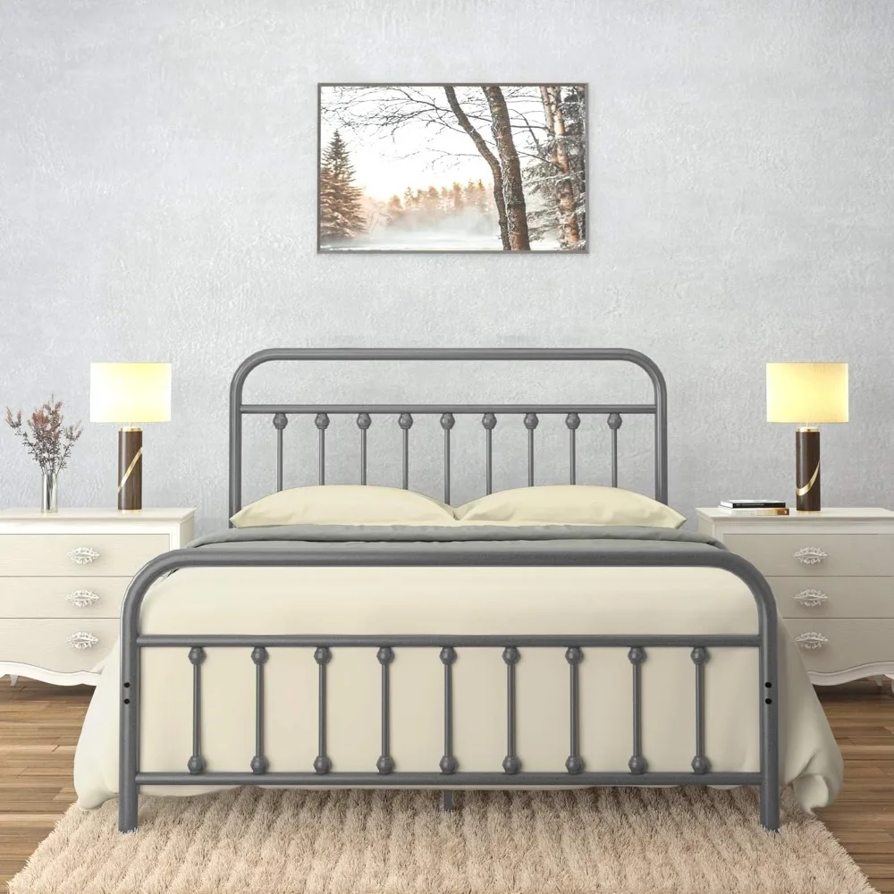 

Golden Gate Beds Victorian Vintage Style Metal Bed Frame with Wrought Iron Headboard and Footboard, Classic Platform Bedframe St