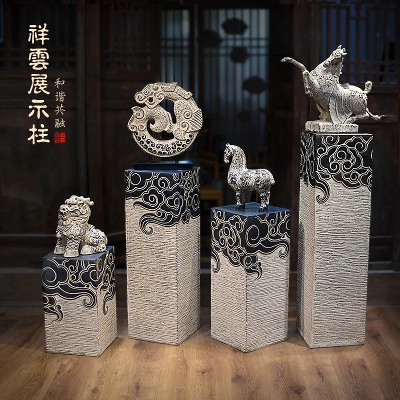 New Chinese ornaments porch floor base Xiangyun column display column entrance living room soft tea room decoration