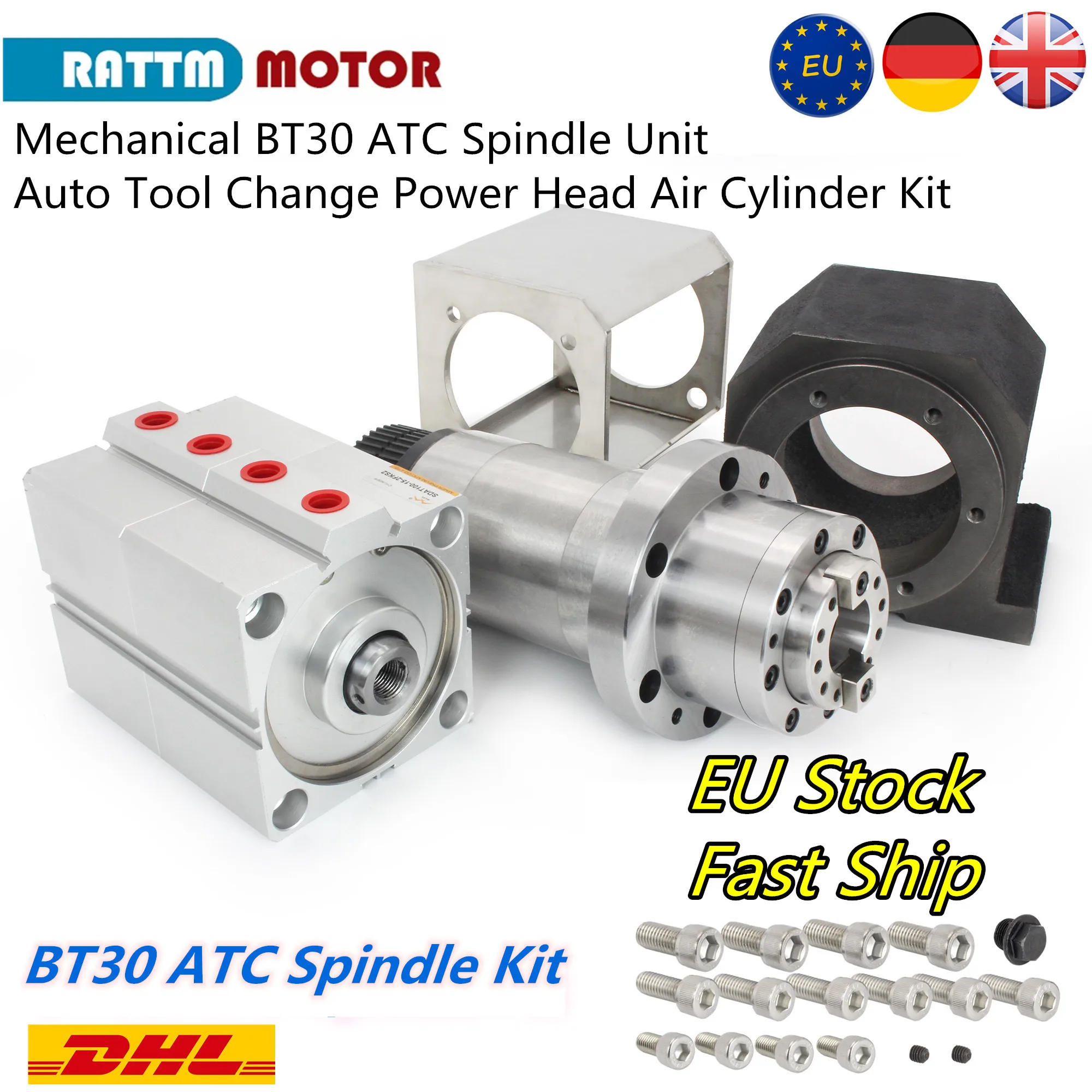 

【CN/EU Ship】Table BT30 CNC ATC Spindle Kit no Power Five Bearing 6000rpm Large Torque+Air Boosting Cylinder+Bracket