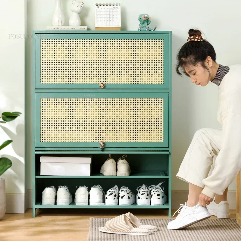 Japanese Rattan Shoe Cabinets Home Bedroom Storage Cabinet Modern Home Furniture Large-capacity Dust-proof Entrance Shoe Cabinet