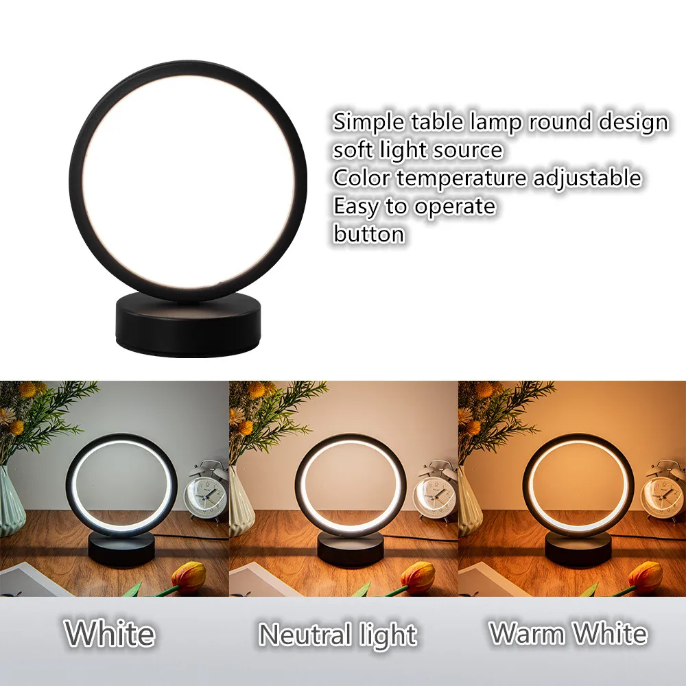 Nordic Style LED Table Lamp 5VUSB Plug Three Tone Light Circular Atmosphere Wrought Iron Design for Bedroom Study