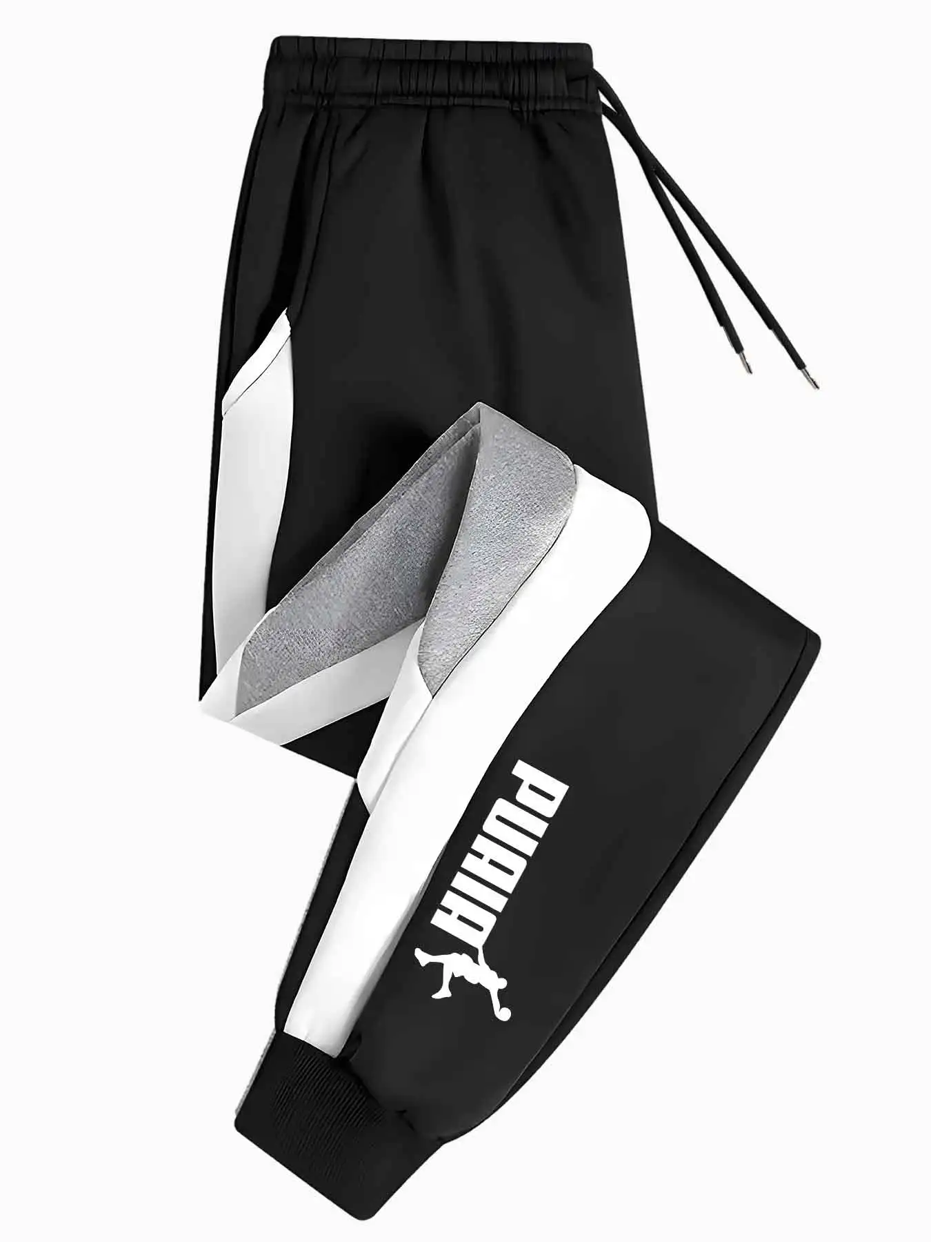 

Мужские повседневные джоггеры с цветными блоками — свободный крой, эластичный пояс, шнурок, карманы, всесезонный комфорт, черно-белые полоски