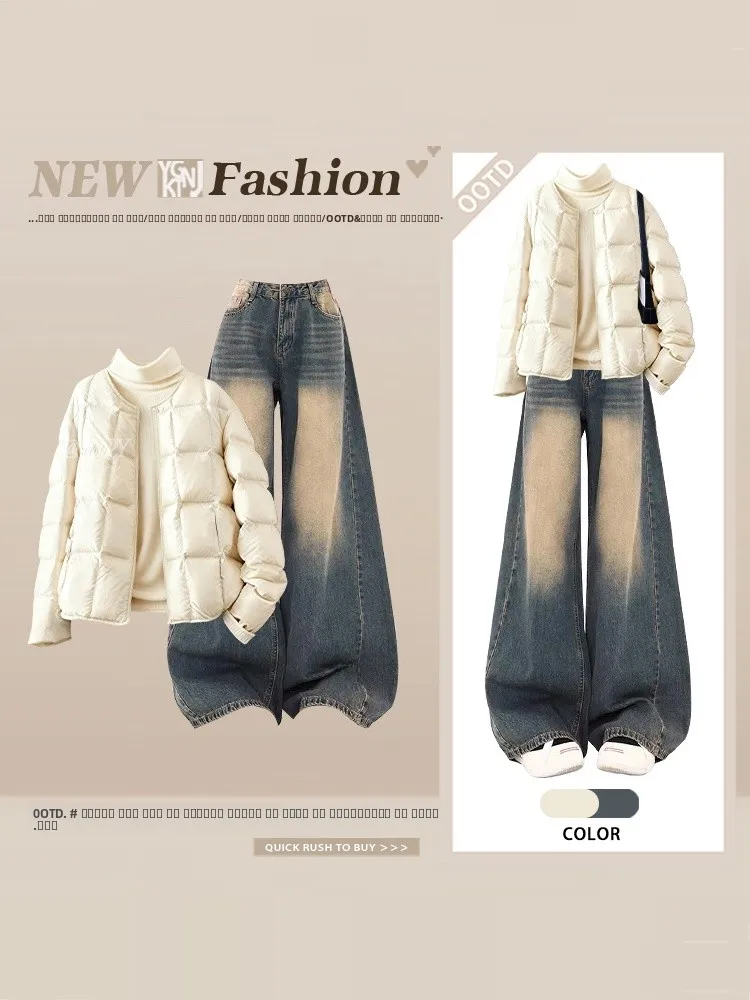 

Женский хлопковый джинс Thiened в стиле ретро, повседневный зимний теплый комплект из джинсов Boting irt, длинный комплект с высокой талией...