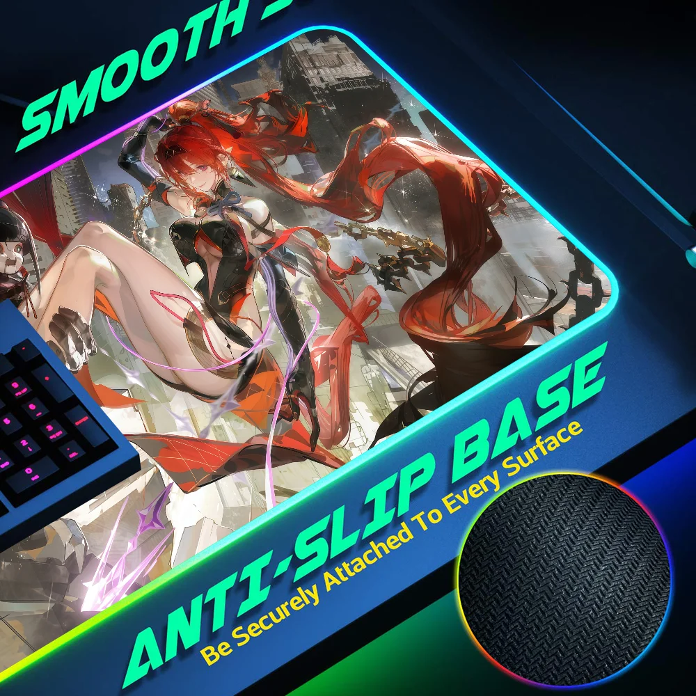 YINLIN Wuthering Waves Game s Mouse Pad RGB LED Light Non-Slip Rubber Base Waterproof Office PC Home Desk-Mat USB Large Game
