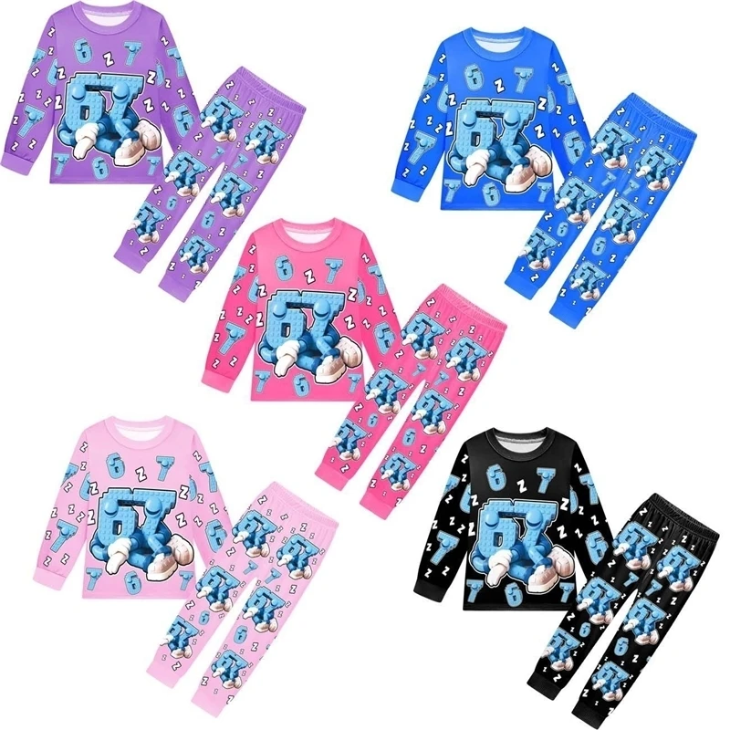 

Kids Clothes Pajamas 67 Tshirt Pants 2pcs Six Seven Printed For Boys Girls Christma Masquerade Party