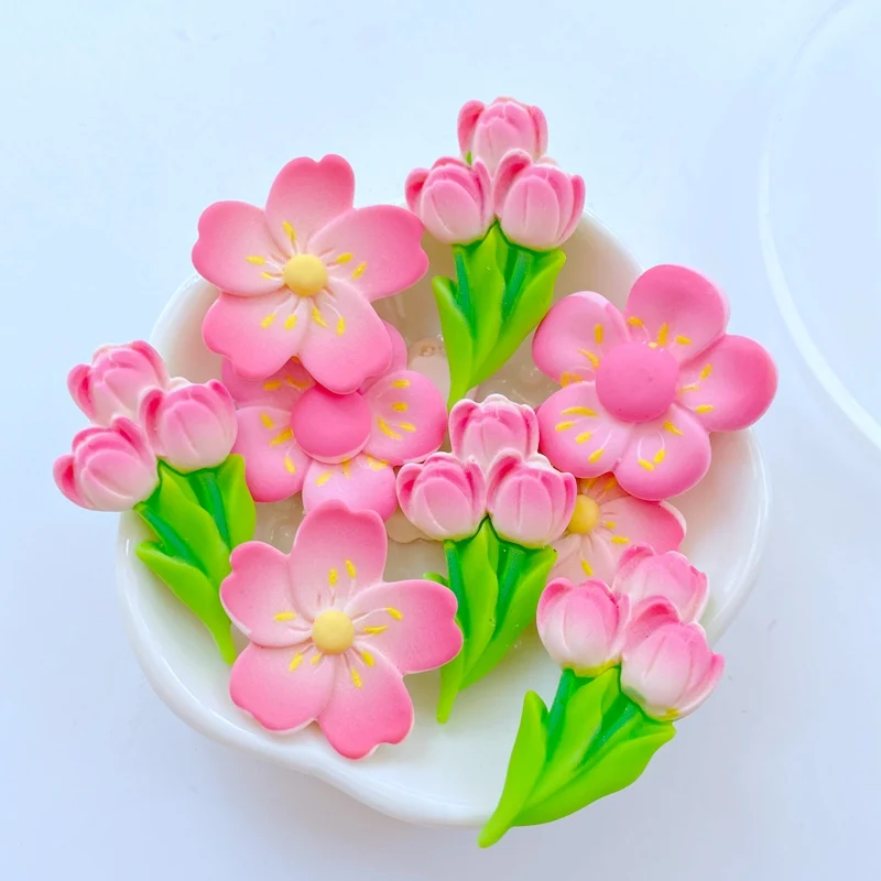 10Pcs New Cute Mini Cherry Blossom Collection Flat Back Resin Scrapbooking DIY Jewelry Craft Decoration Accessorie