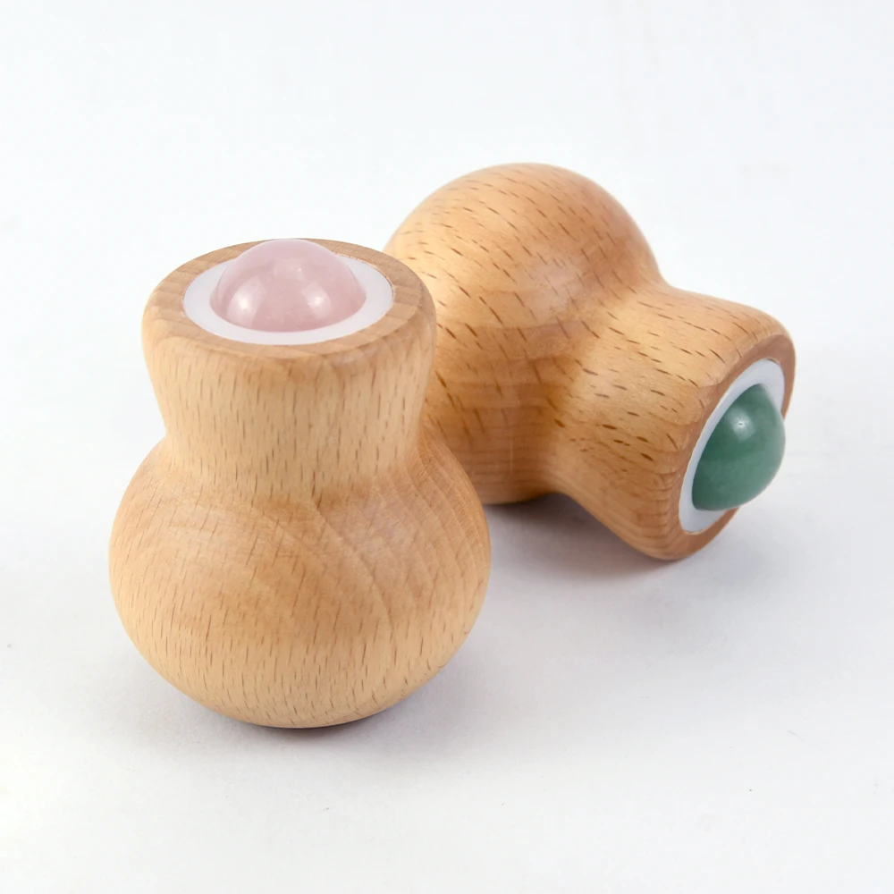 1pcs Wooden Gourd Shape Natural Jade Facial Roller Balls Massager with Box