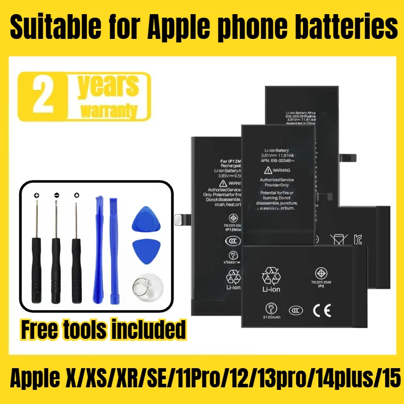 

Applicable to Apple X/XS/XR/SE/11Pro/12/13pro/14plus/15 mobile phone battery, new large capacity free tools