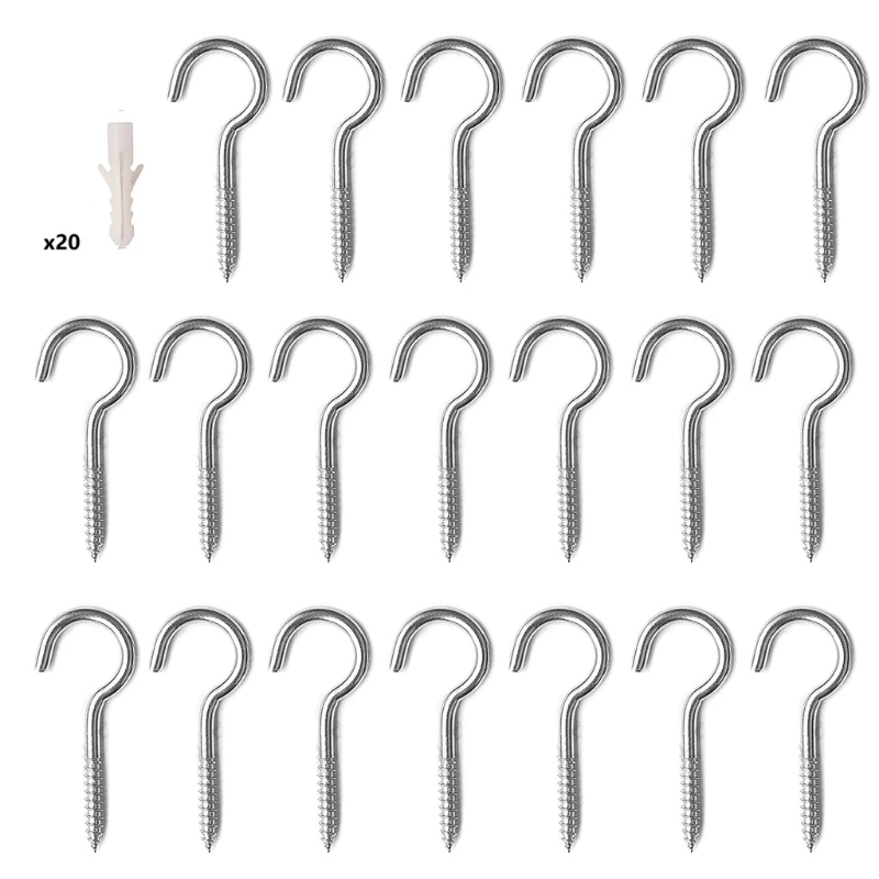 20Pcs M3/M4/M5 Stainless Steel Eye Screws Hooks Self-Tapping Ceiling Hooks Metal Cup Hooks for Plant Bracket,Wind Chimes