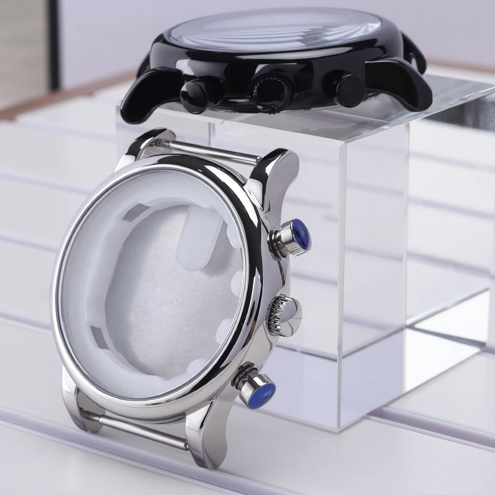 43 مللي متر ساعات رجالي 316L أجزاء الفولاذ المقاوم للصدأ لحركة JS25 الفضة/الأسود ساعة اكسسوارات مقاومة للماء 36.5 مللي متر الهاتفي