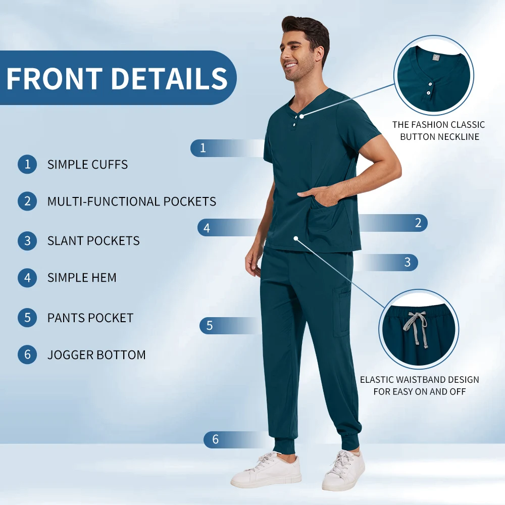 Niaahinn Stretch Scrubs Set Medical Uniforms Scrub Tops with Pocket Pants Nurse Uniform Doctor Surgery Set Beauty Salon Workwear
