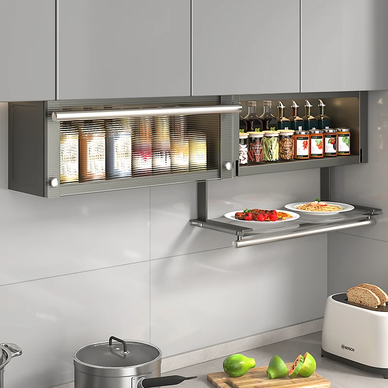 

Kitchen hanging cabinet, seasoning rack, wall-mounted dish preparation, wall pull-down foldable cabinet storage shelf