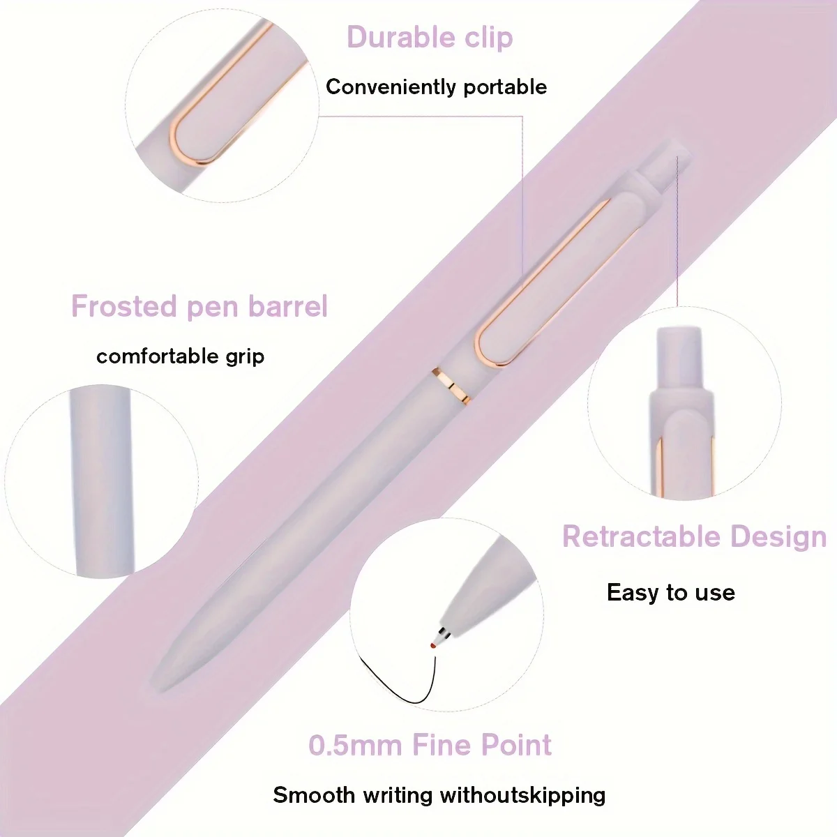5 Stück ästhetische Stifte, Click-Typ, weiche Gelstifte, 0,5 mm feine Spitze, schwarze Tinte, Kawaii-Briefpapier, Tagebücher, Büro, Schulbedarf – Detail 4