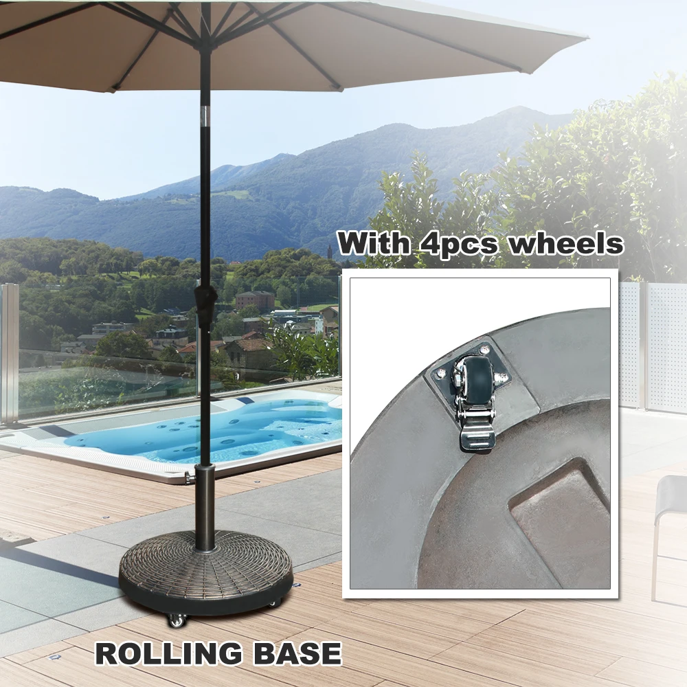 JARDINA Patio Umbrella Plastic  Base with Wheels Heavy-Duty Stand Resin Weights for Outdoor Market Umbrella Bronze