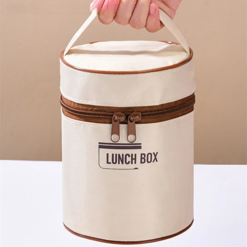 Round Portable Thermal Bag for Lunch Portable Ice Cooler Pack Insulation Picnic Food Storage Bags School Bento Dinner Container