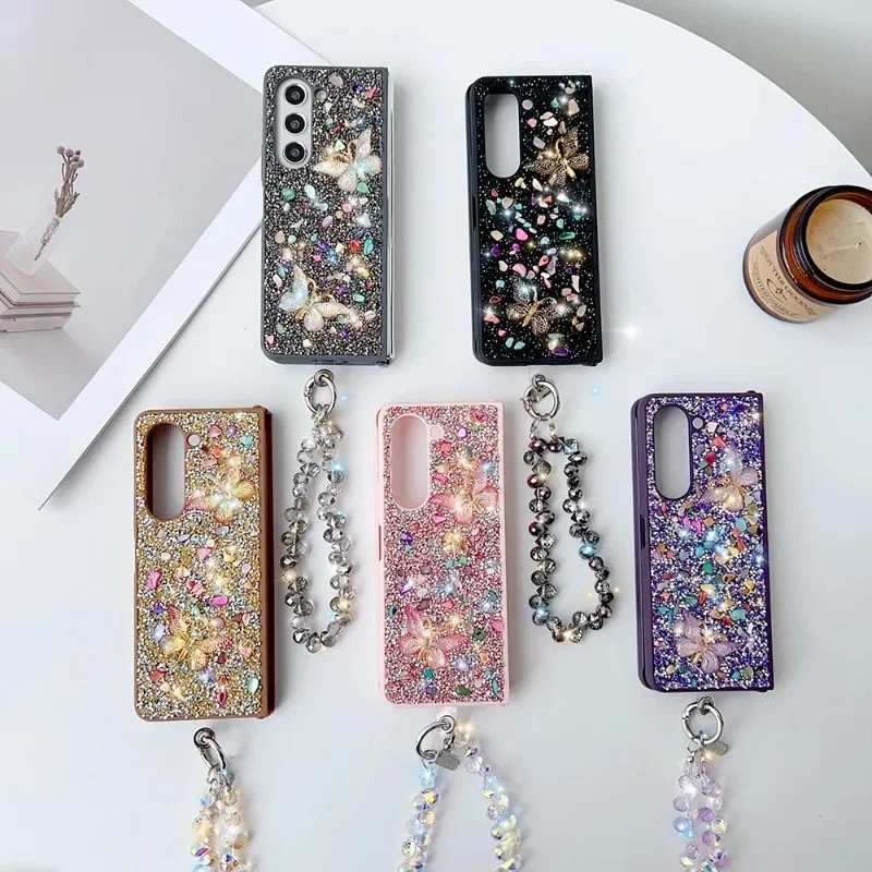 

Luxury Fashional Diamond Colorful Butterfly Shining Phone Case For Samsung Galaxy Z Fold 7 6 5 4 3 Durable Lens Shockproof Cover