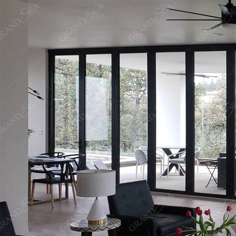 Glass Folding Door Customized Size Soundproof House Exterior Bi Fold Patio Doors Aluminum Powder Coated French