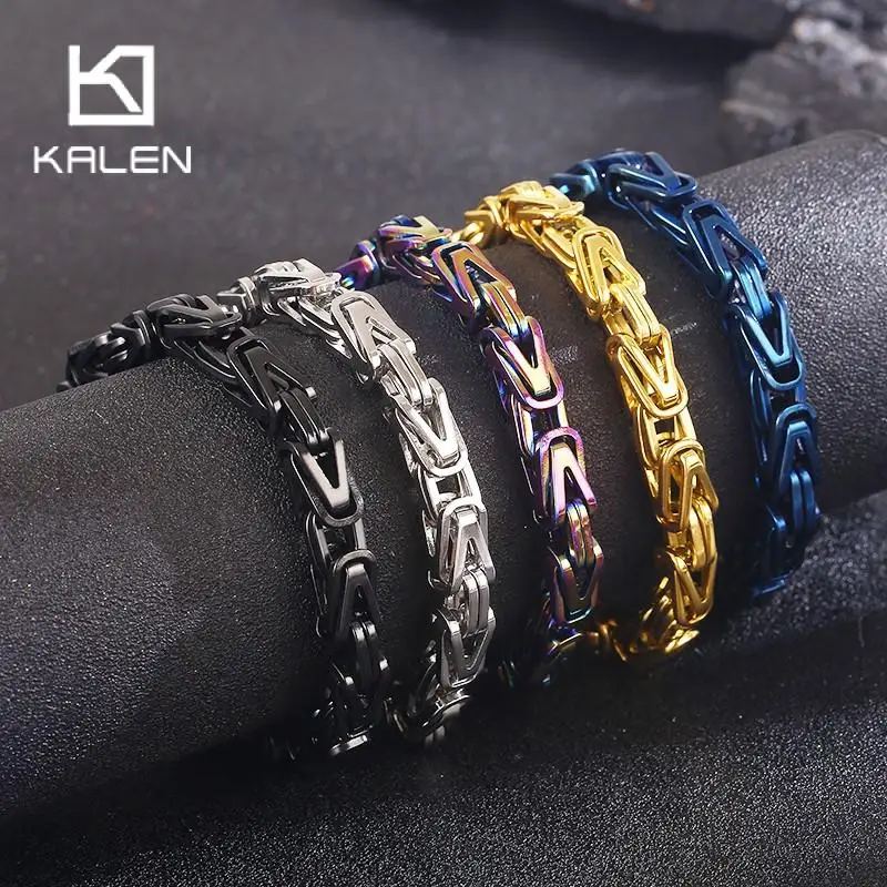KALEN 8mm Vintage Byzantine Bicycle Bracelet For Men Combination Chain Rainbow Multi-color 316L Stainless Steel Jewelry