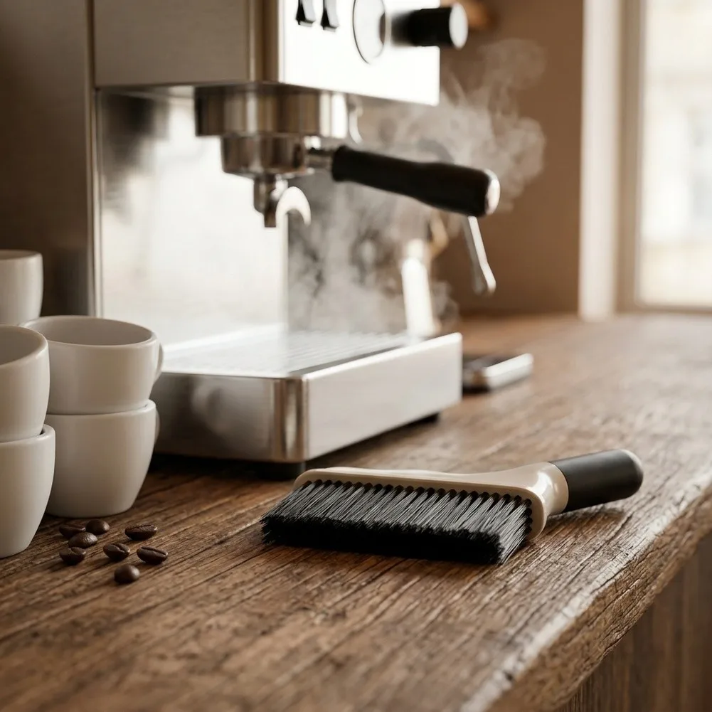 Multi Angle Coffee Cleaning Brush for Espresso Machine Portafilter and Grinder - Non Slip Handle Compact Design for Cafe Use