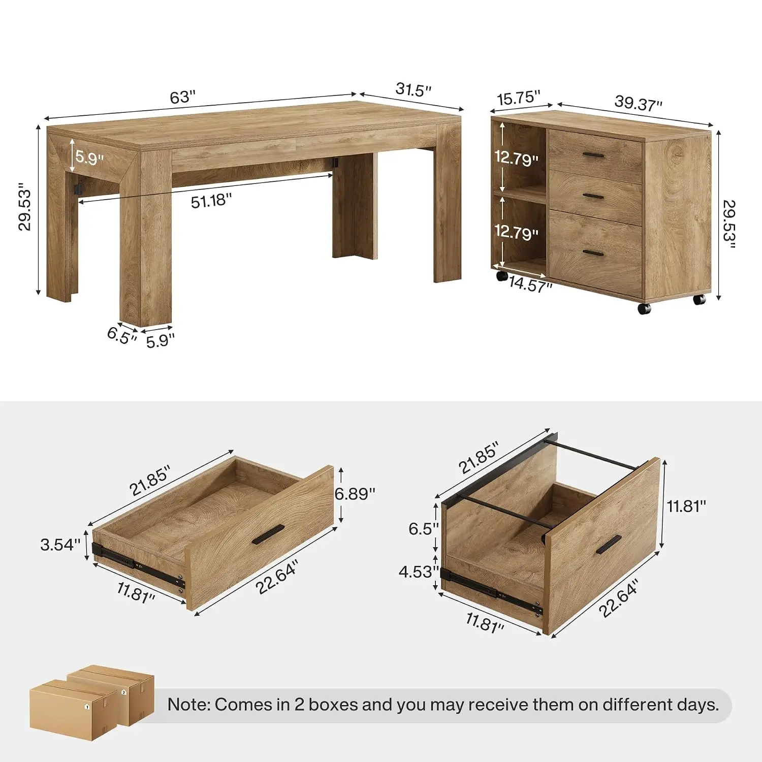 L Shaped Desk with Drawers & Rolling Cabinet, Large Wooden Computer Desk with Front Baffle for Home Office, 70.9