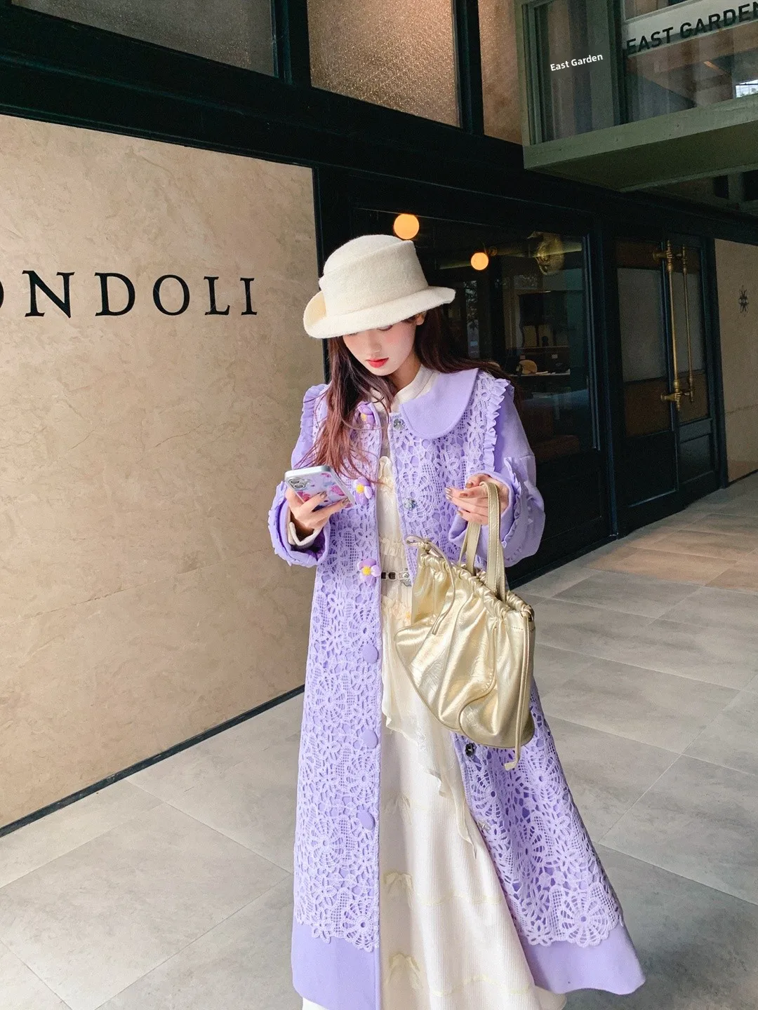 

Пальто Kula Liangpin с художественным кружевным пэчворком из хлопка и шерсти, утепленное, в корейском стиле, прямого кроя, для повседневной носки, женское