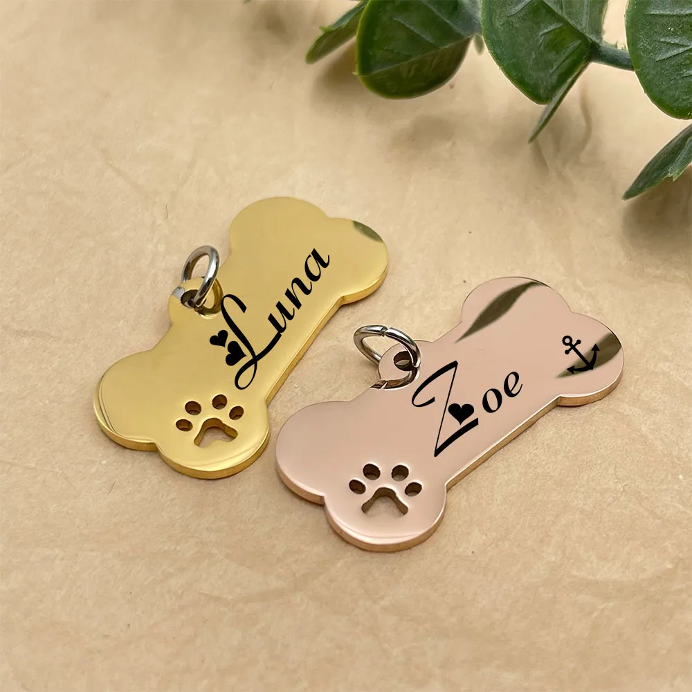 Stainless Steel Bone Dog Tag Personalized Dog Collar Tag Engraved Dogs Name Tag Custom Pet ID Pendant Puppy Collars Customized