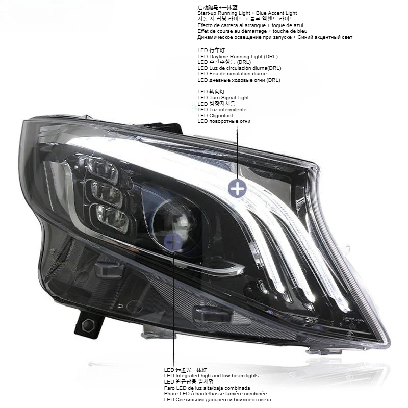 LED Head Lamps Assmebly for Benz Vito V260 2016-2024 Headlights W447 DRL Turn Signal Lights High Beam Angel Eye Projector Lens