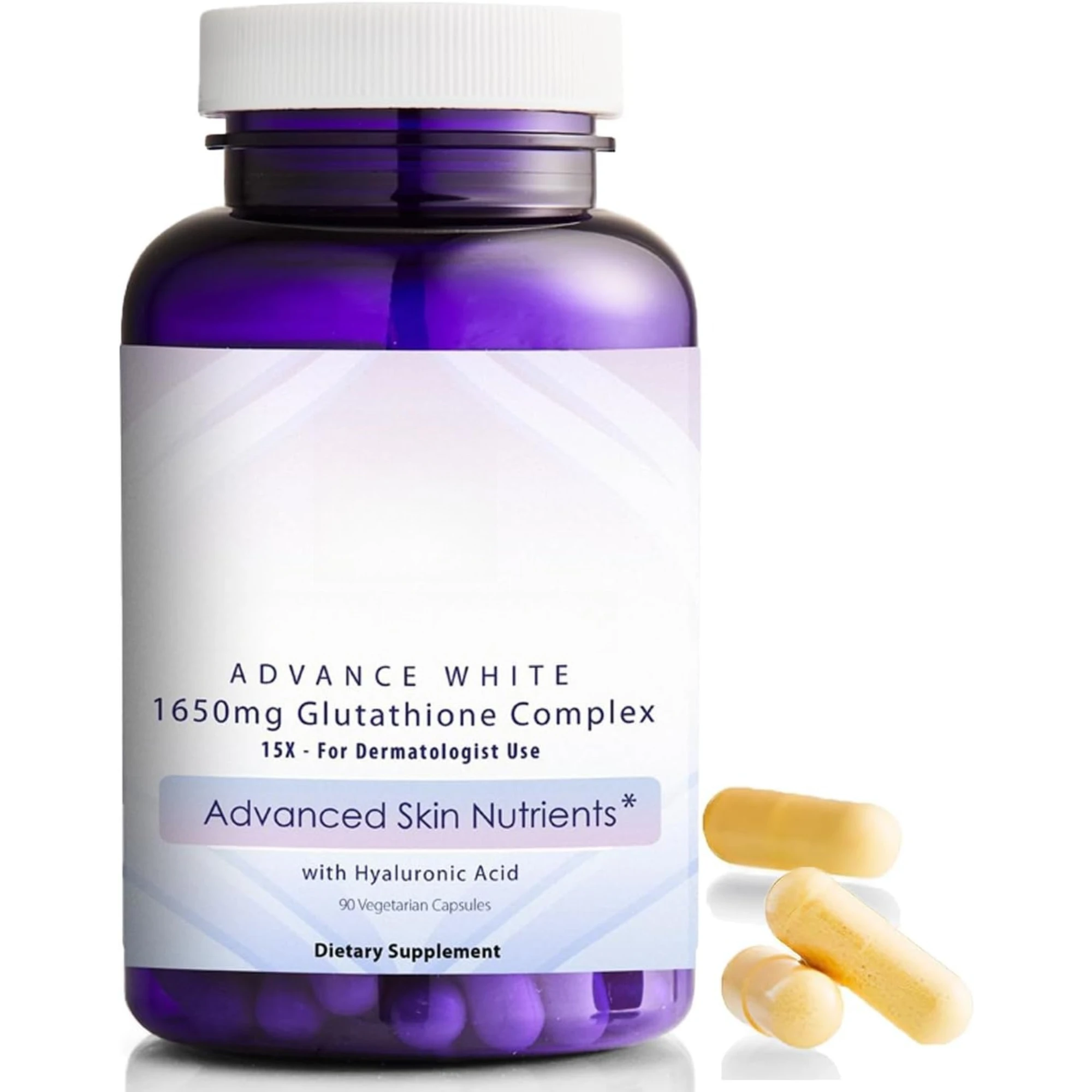 1650mg L-Glutathione Complex Capsules With Hyaluronic Alpha Lipoic Rose Hips Vitamin E Riboflavin Made In USA 90 Count