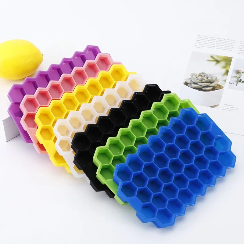 37 Grid Cavity Honeycomb Ice Cube Trays Reusable Silicone Ice Cube Mold BPA Free Ice Maker with Removable Lids