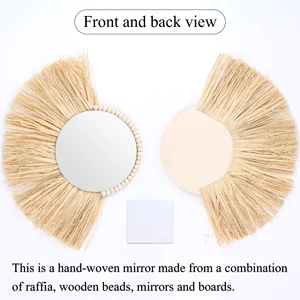 Boho ev mobilyası ahşap rattan duvar aynaları, dekoratif rattan dokuma boncuk bilezik ahşap, halılar, oturma odası aynaları, dekoratif Ratan'ın aynasındaki en iyi 10 satış-no. 1