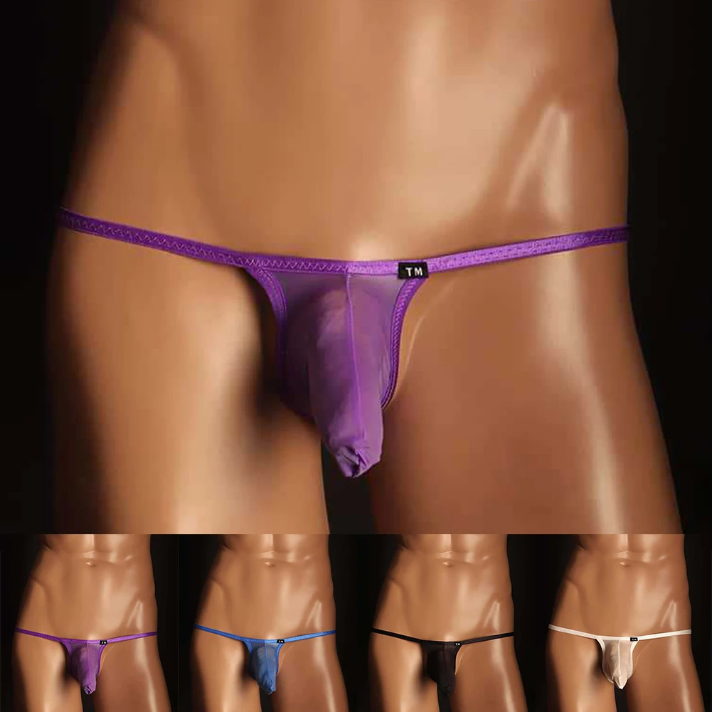 

Men Sexy Ice Silk Briefs Elephant Pouch Thongs G-Strings Underwear Male Erotic T-Back Underpant Breathable