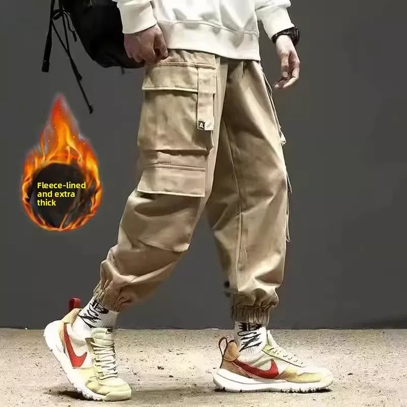 

Японские брюки в стиле ретро на подкладке, теплые рабочие брюки из чистого хлопка, мужские осенне-зимние повседневные свободные износостойкие брюки...