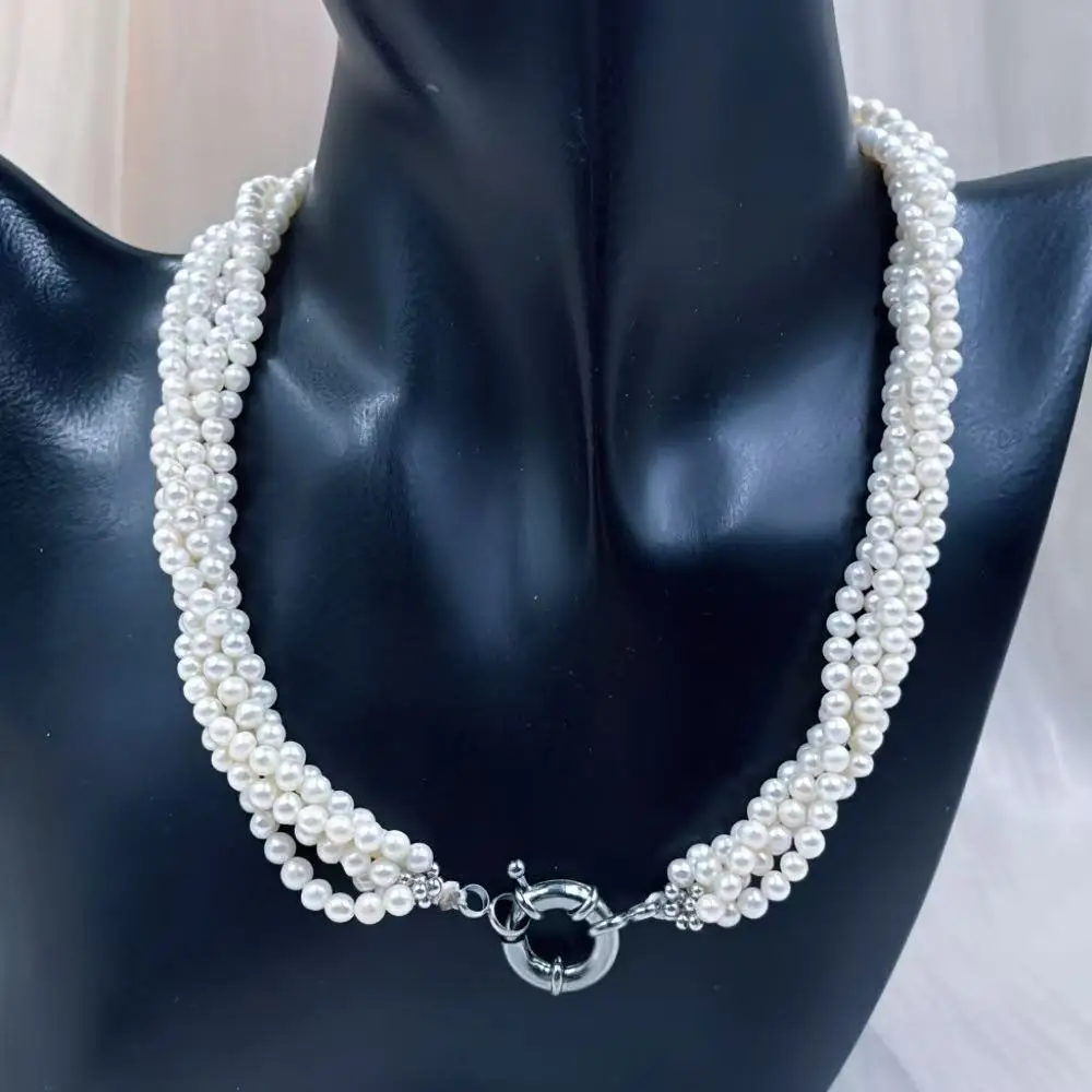 

4 мм 5 слоев натуральный пресноводный белый жемчуг ожерелье роскошное ожерелье подарок для жены женские ювелирные изделия