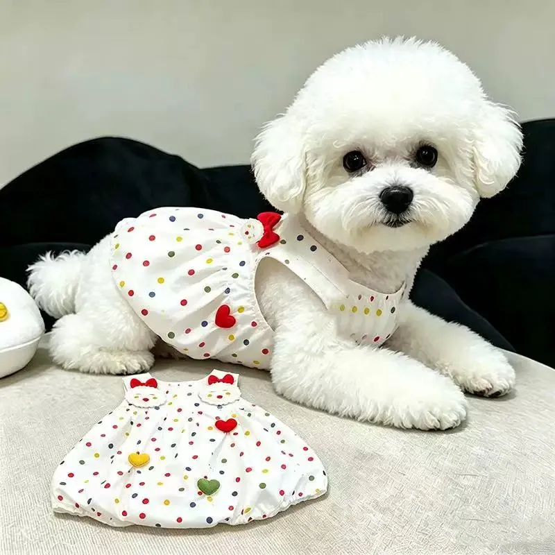 Summer Polka Dot Dog Dress Suspender Vest Cute Rabbit Print Soft Breathable Lightweight Maltese Small Dogs Pet Clothes Hot New view 6