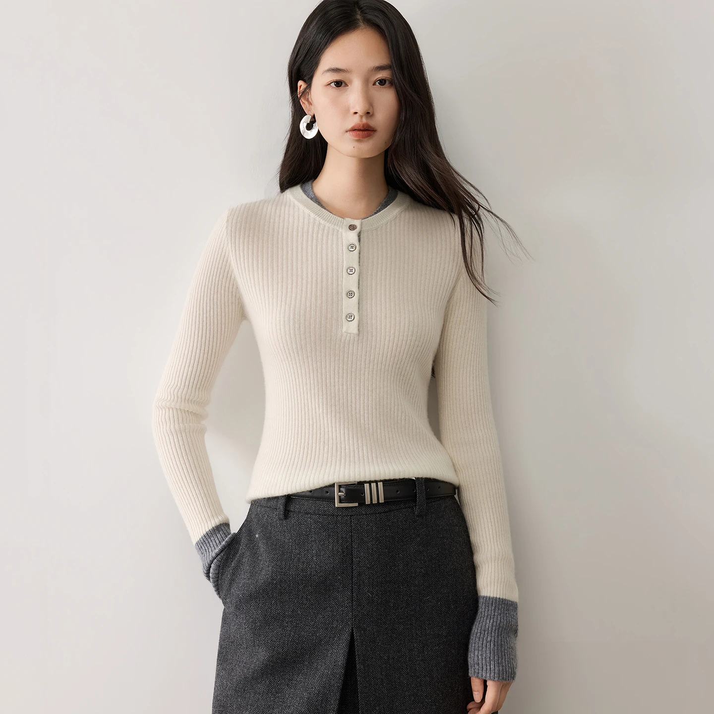 Autumn And Winter Women'S 100% Cashmere Comfortable Round Neck Pullover Knitted Sweater Women'S Slim-Fitting Fake Two-Piece Top