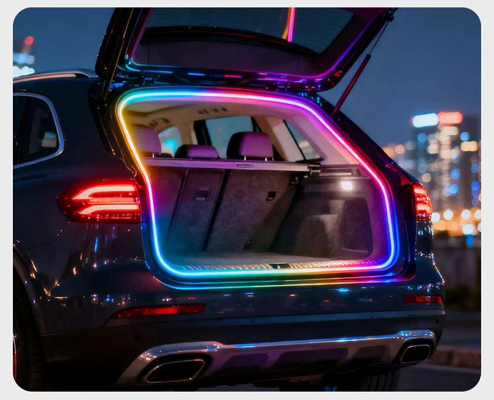 Dynamische Fließende Kofferraum-Lichtleiste für SUV 400cm Flexibler Mehrfarbiger RGB-Neon-Ambientebeleuchtung 12V App-Steuerung Umgebungslicht – Detail 16