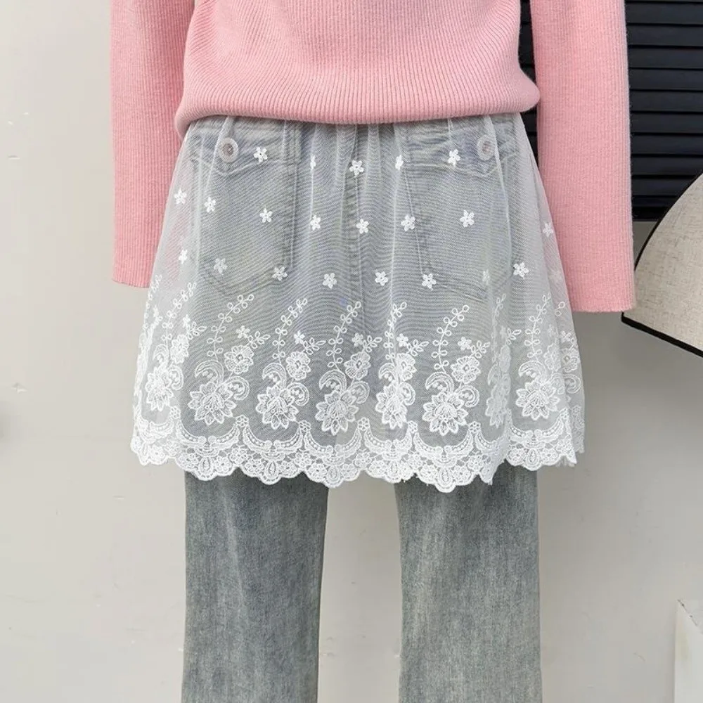 High Waist Lace Underskirt Slips Embroidery Flower Transparent Safety Skirt Petticoat Short Mesh Underskirt Slips Dress image 2