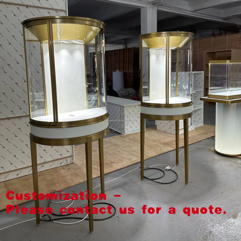 custom.Maxsen Luxury Gold Round Jewelry Watch Display Showcase Cabinet with LED Light Customizable Dimensions