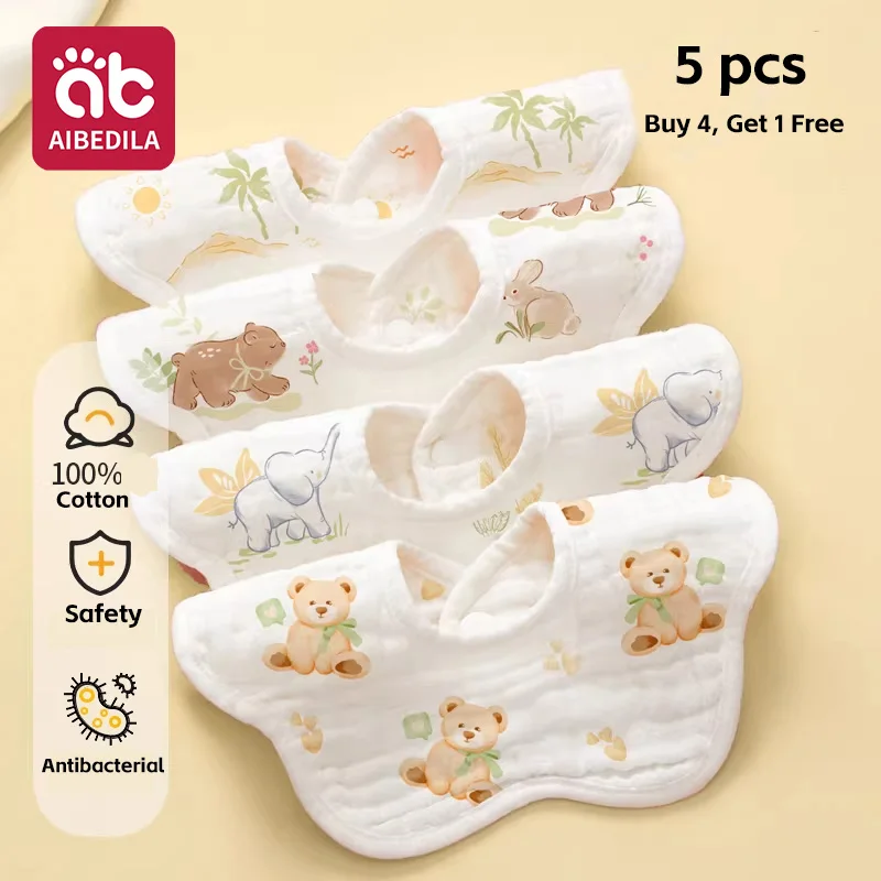 5-Pack Baby Muslin Bandana Bibs Skin-Friendly Soft Cotton Drool Bibs for Teething Boys Girls Breathable Drooling Bibs 4/6 Layers