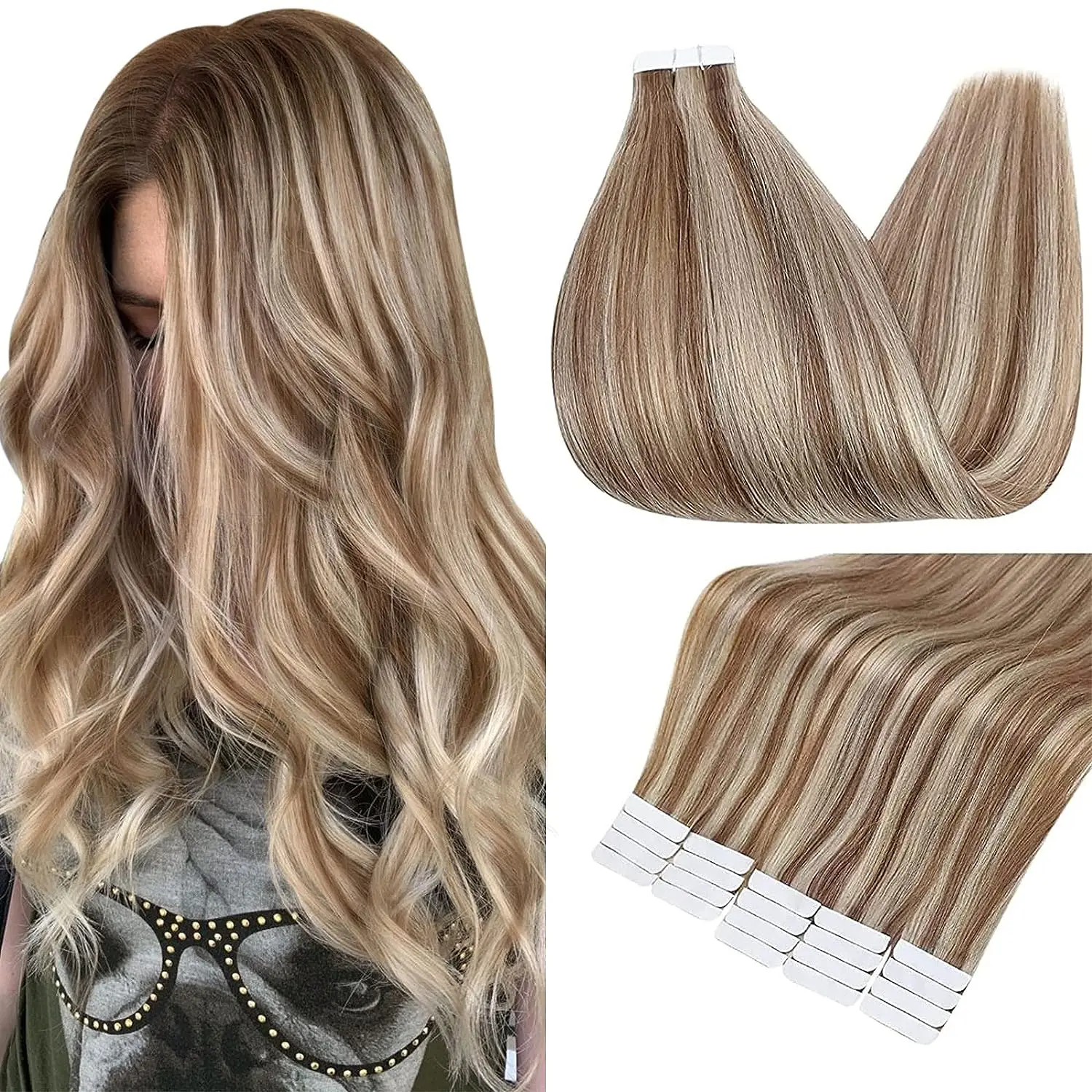Volledige Glans Tape In 100% Remy Menselijk Haar Steil Dubbelzijdig Blond Comfortabele Zijdeachtige Natuurlijke Tape ins Voor Vrouwen