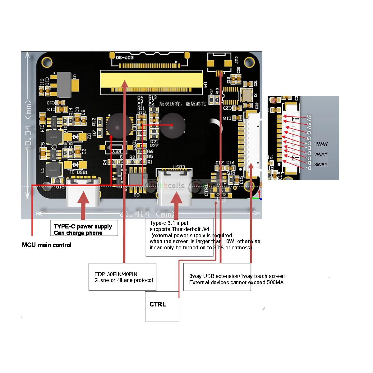 Isdn Type-c to EDP driver board 2K 4k 30PIN 40PIN LED LCD Projector screen display laptop notebook Mobile Phone Huawei Samsung