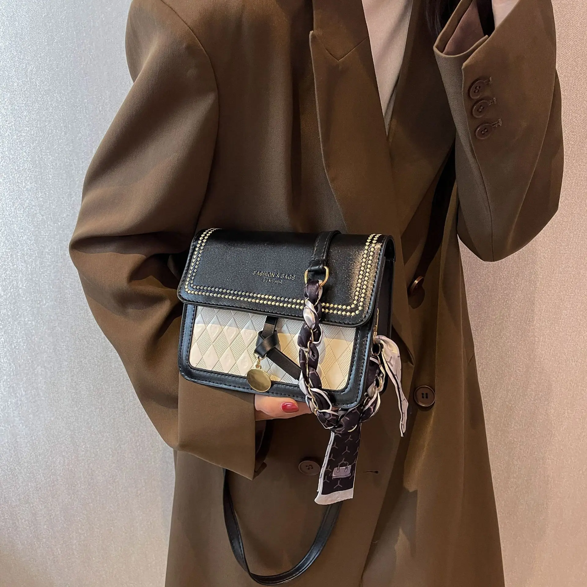 2023 New Women Crossbody Bag Simple Fashion Shoulder Bag Contrast-color Texture female Luxury Design Small Square Messenger Bag