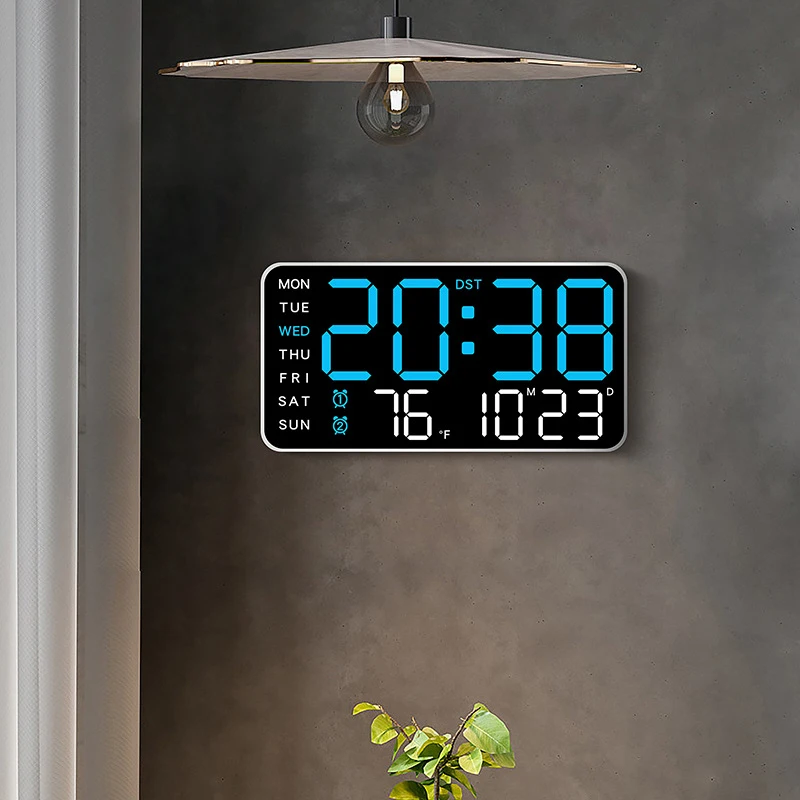 Digital Wall Clock Temp Date Week Display Remote Control USB Powered Table Clock Wall-mounted Dual Alarms LED Clocks
