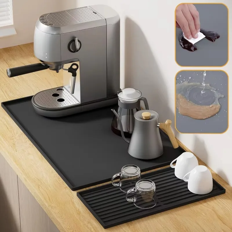 Durable 2 In1 Silicone Coffee Mat Non Slip Bar Pad for Countertop Absorbent Drainage Mat Waterproof Kitchen Tableware Drying Mat