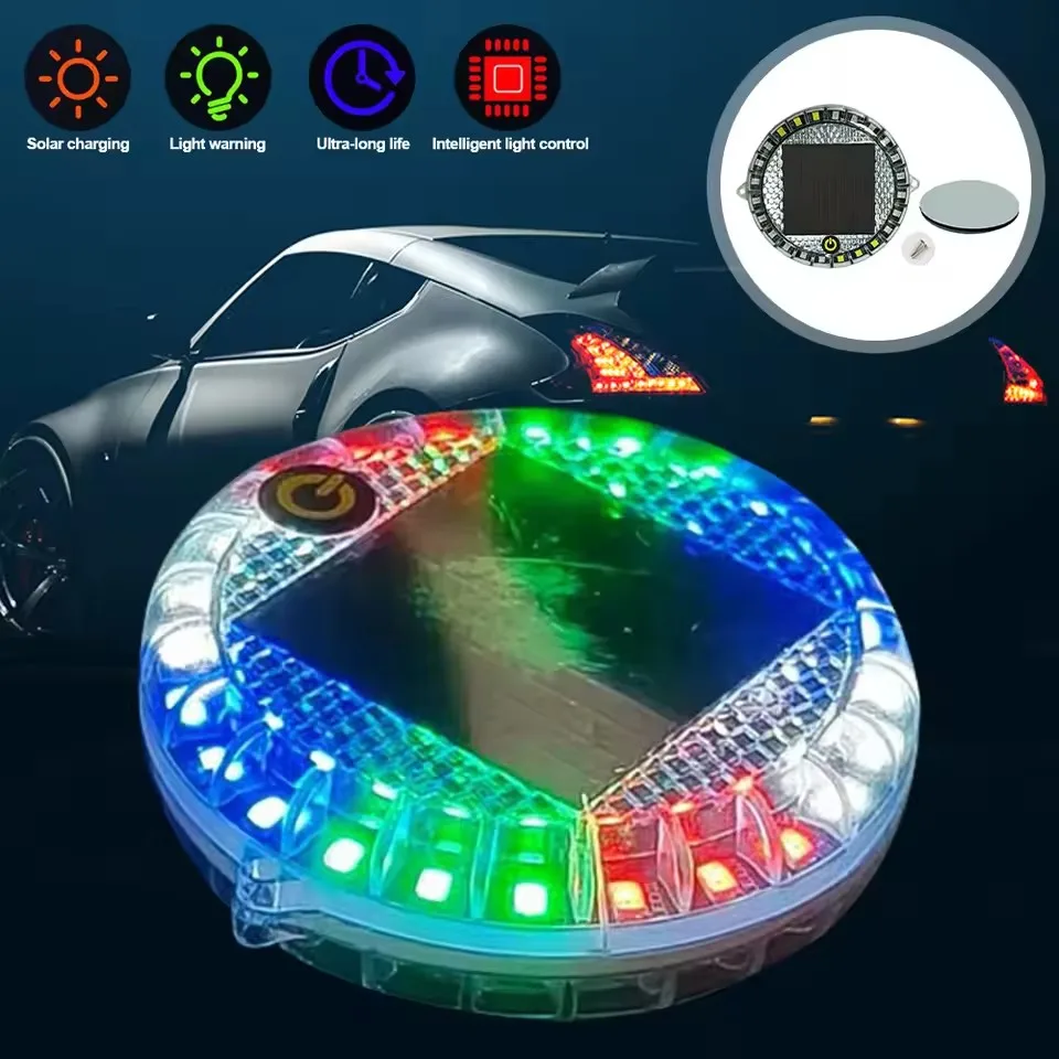 Solar-powered Anti-Collision LED Flashing Light for Cars, Circular LED Rear Light for Night Driving Without Wiring