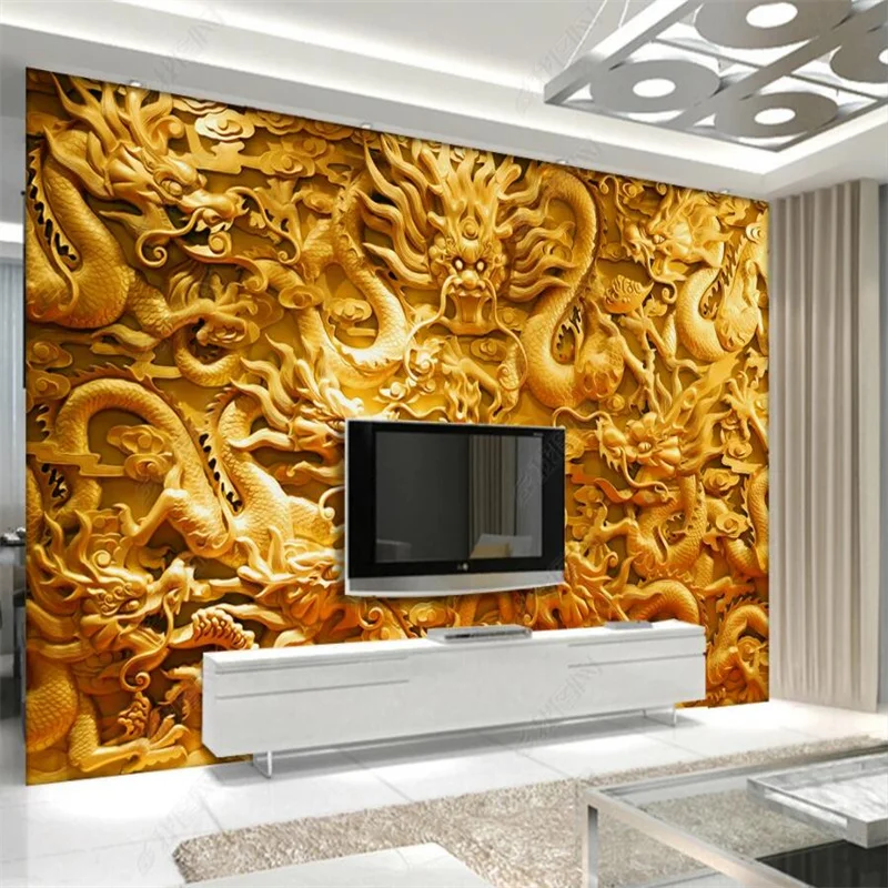 

Modern Chinese Style 3D Embossed Golden Dragon Wall Paper Living Room Background Wall Custom Mural for Study Room Home Decor