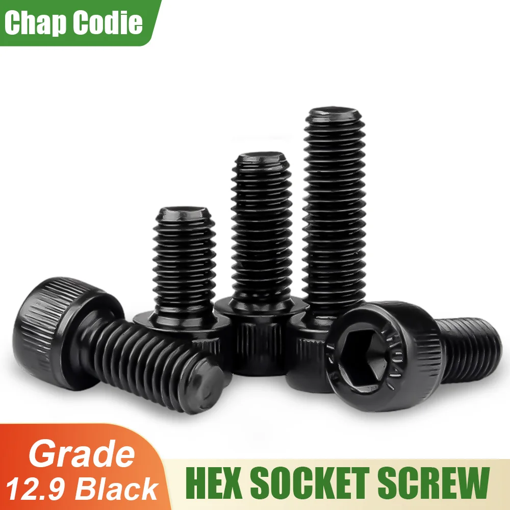 DIN912 Hex Socket Bolts Black Metric Threaded Hexagonal Carbon Steel Grade 12.9 Machine Screws DIY Bolt M2M3M4M5M6M8M10M12M14M16