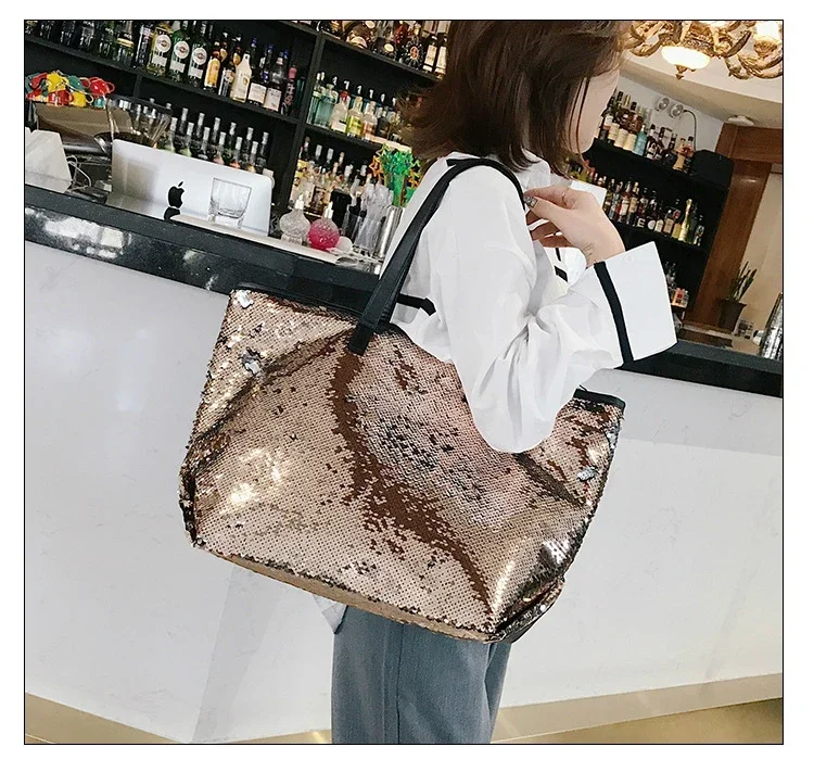 2022 Colorful Sequin Beach Handbag Women Simple Shoulder bag Hot Sale Crystal Tote Female High capacity Shopping Bag