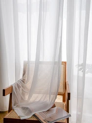 Blinds Style Transparent White Tulle Curtains For Living Room Striped Vertical Veil Fashion Sheer Curtain Home Decor Custom Size